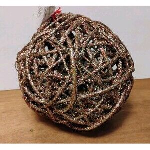 Vtg Glitter Grapevine Decorative Ball Ornament 5" Brown Twig Orb Bowl Filler MCM